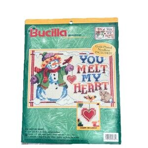 VTG Bucilla Needlepoint Snowman Kit  "You Melt My Heart"  #60785 Winter NEW
